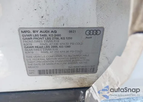2021 Audi Q5 Premium Plus 45 Tfsi Quattro S Tronic z USA, uszkodzony, nr VIN WA1BAAFY6M2117837